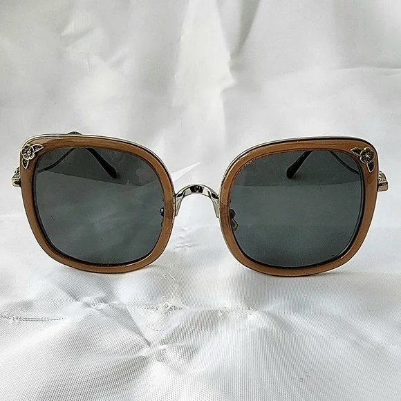 Coach Sunglasses HC7101B Square Brown Gold‎ Floral Accents Frames Only Rare OG - Picture 2 of 12